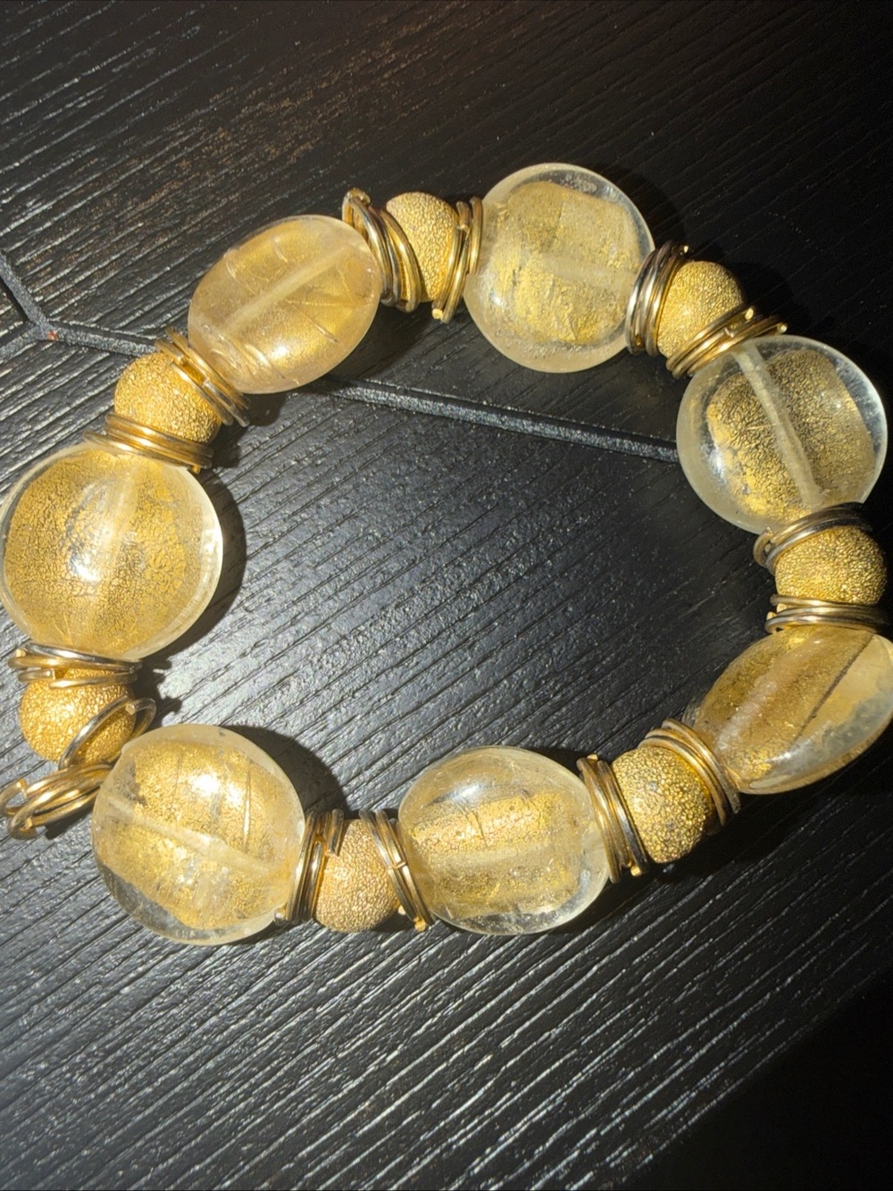 Gold Glass Bead Stretch Bracelet by